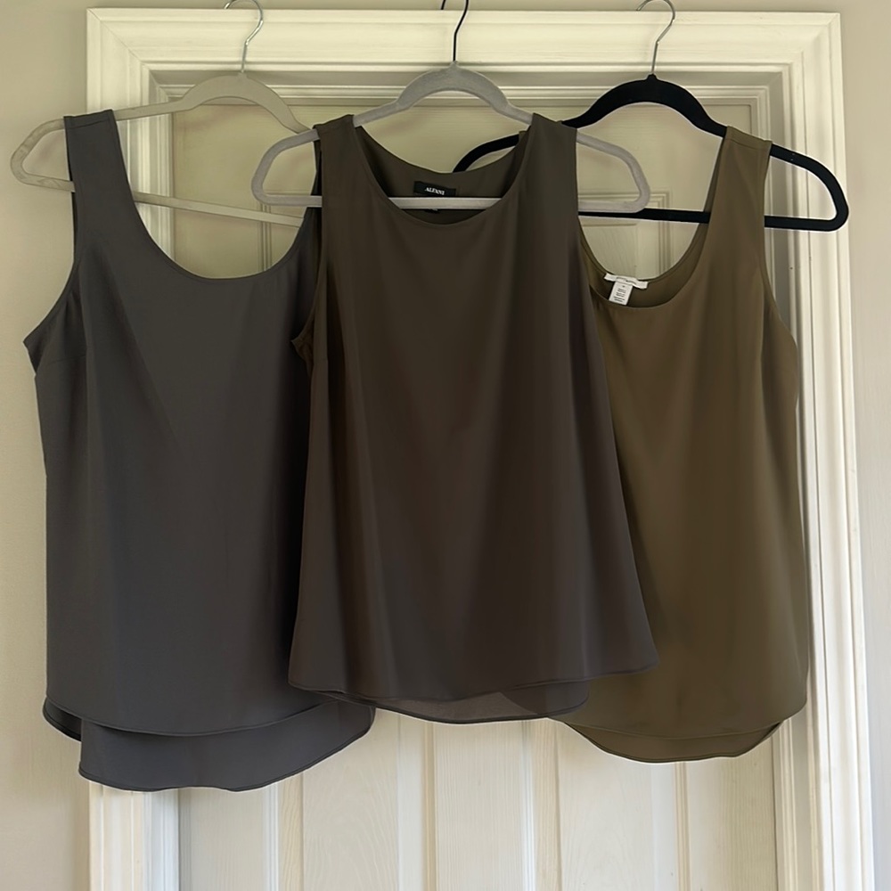 Three Dark, Neutral Sleeveless Blouses
